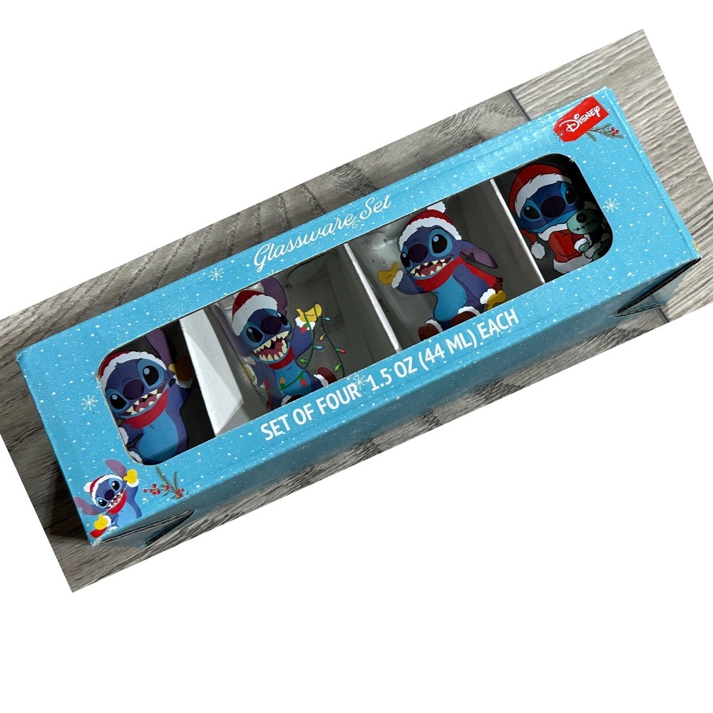 Disney Lilo & Stitch Christmas Mini Glasses 4 pack Set 1.5oz